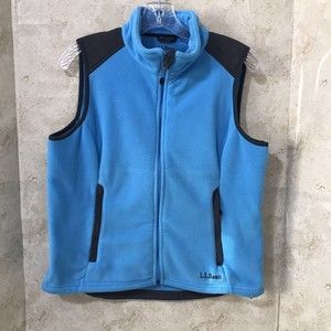LL BEAN Womens Blue Black Full Zip Up Fleece Vest Sweater Size Medium